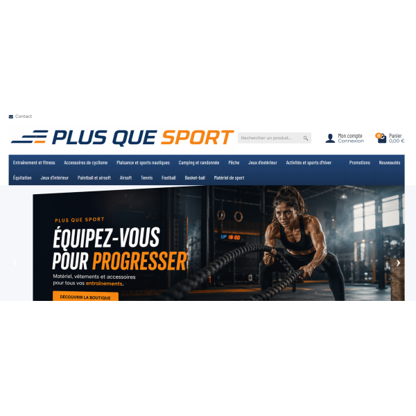 PlusQueSport.fr Site e-commerce Sport & Fitness PrestaShop – Dropshipping clé en main