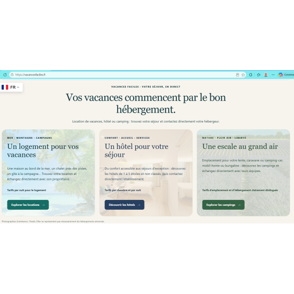Vacances Faciles : plateforme multilingue de locations, hôtels et campings à reprendre