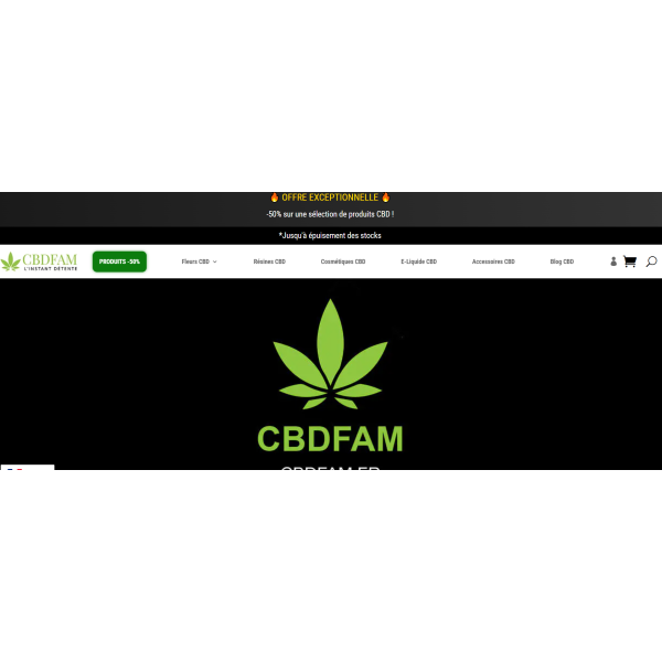 CBDFAM.fr – boutique CBD WooCommerce à relancer, domaine et réseaux sociaux