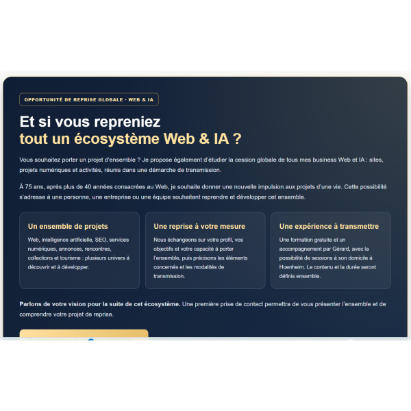 MonBusinessVotreAvenir.fr — Site dédié à la transmission de projets web et aux opportunités de partenariat