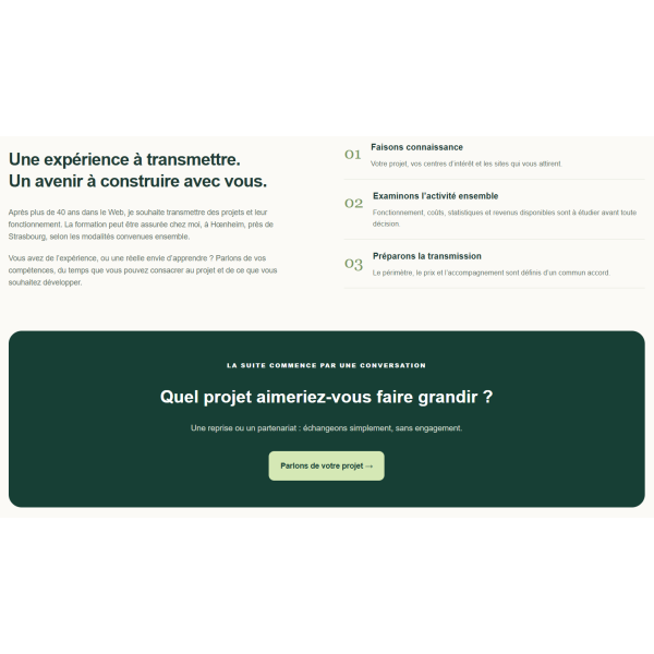 MonBusinessVotreAvenir.fr — Site dédié à la transmission de projets web et aux opportunités de partenariat